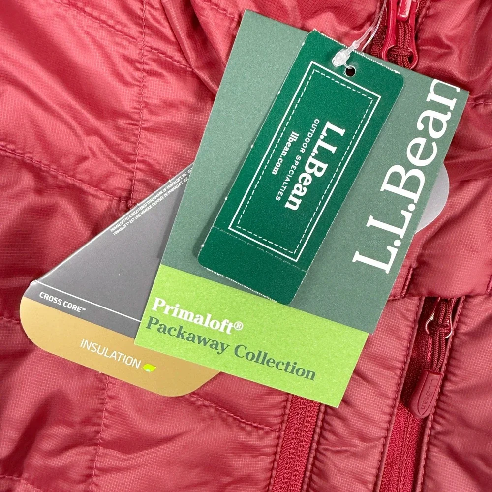 LL Bean Packaway Primaloft Hooded Jacket Size Petite XXS Womens Dark Rose NEW
